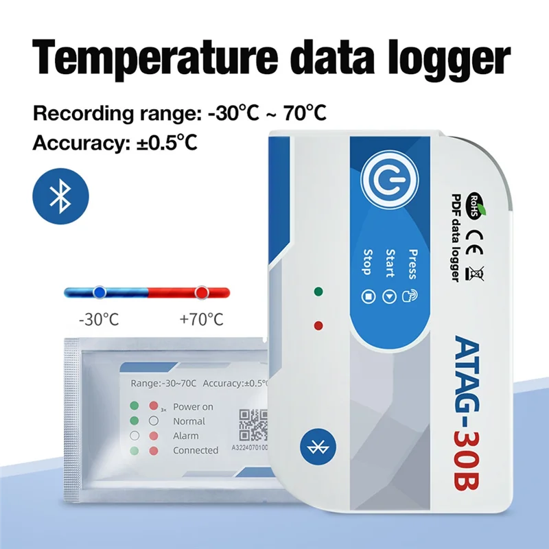 SUNRI-High Precision TEMP Recorder Mini USB Bluetooth Temperature Data Logger Internal Sensor 65000 Points For Cold Chain