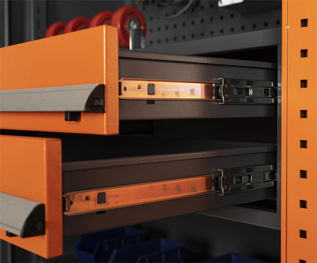 Optimize Your Workspace with a Modern Industrial 71in. Orange Tool Cabinet Lock, Drawers, Pegboard, and Quiet Wheels PULAGE
