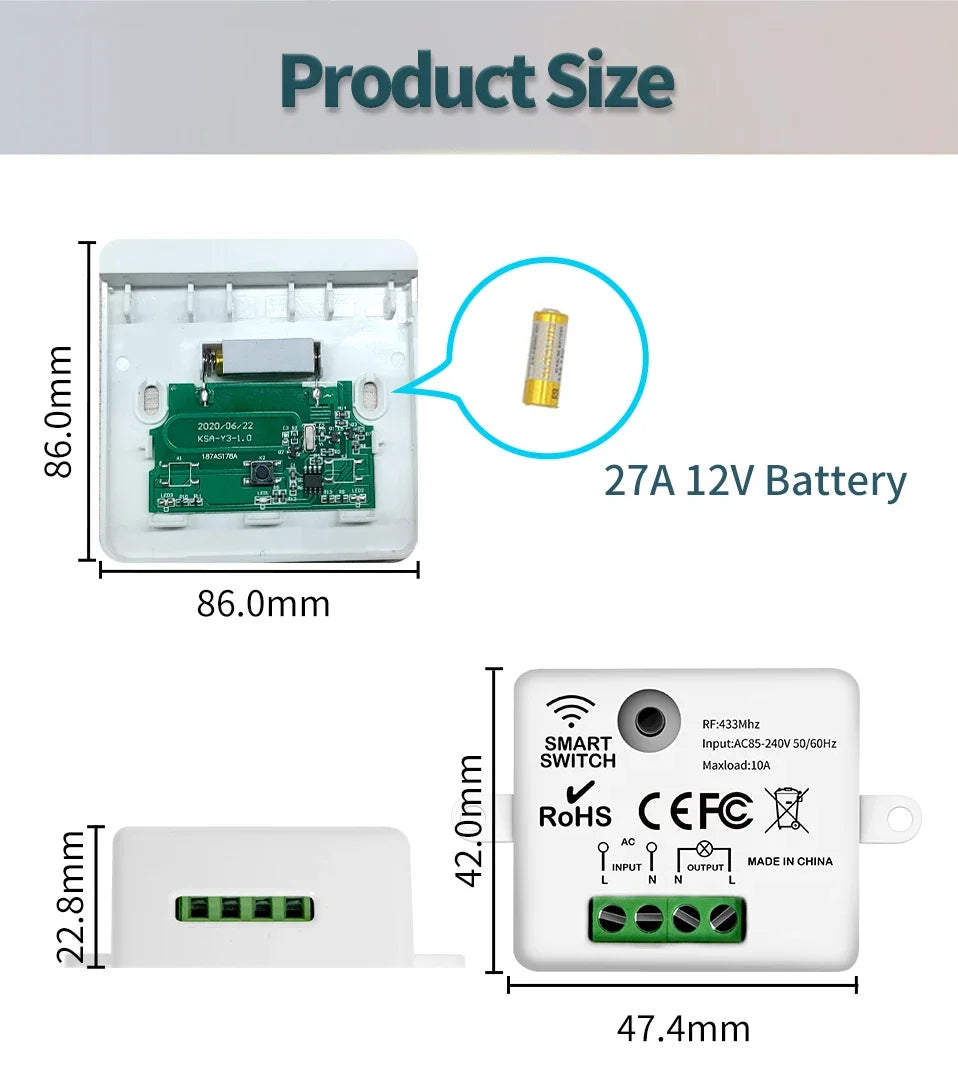 433Mhz Smart Furniture Remote Control Single-way Wireless Remote Control Switch Small Volume Control  for Home Led Light Lamp