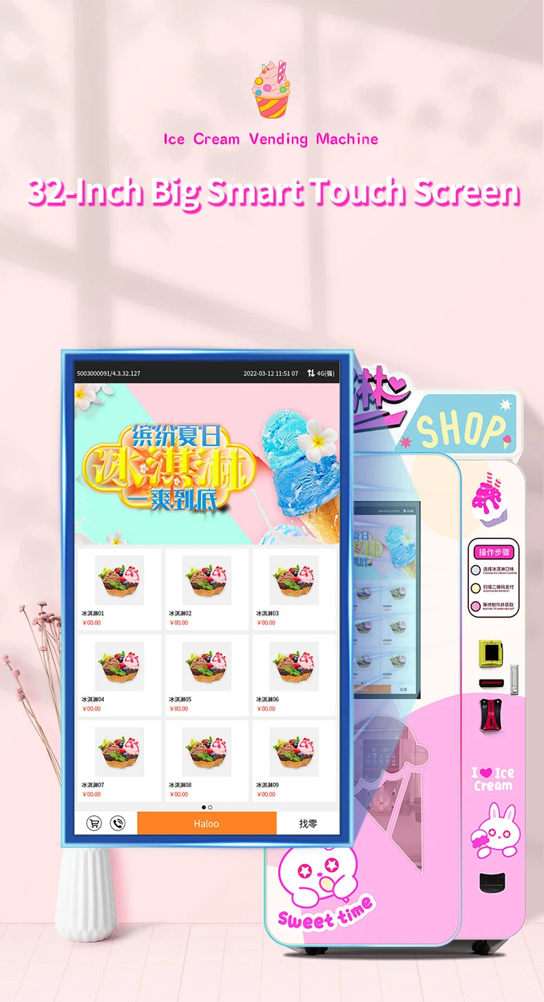 Customized Outdoor Ice Cream Vending Machine Automatic Soft Serve Robotic Self Service Equipment For Commercial Business Use
