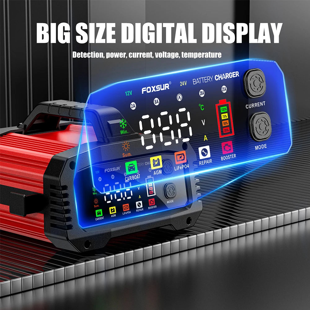 15A/24V 25A/12V Automotive Battery Chargers 350W High Power Smart Booster Pulse Repair Big Digital Display Storage Cell Charger