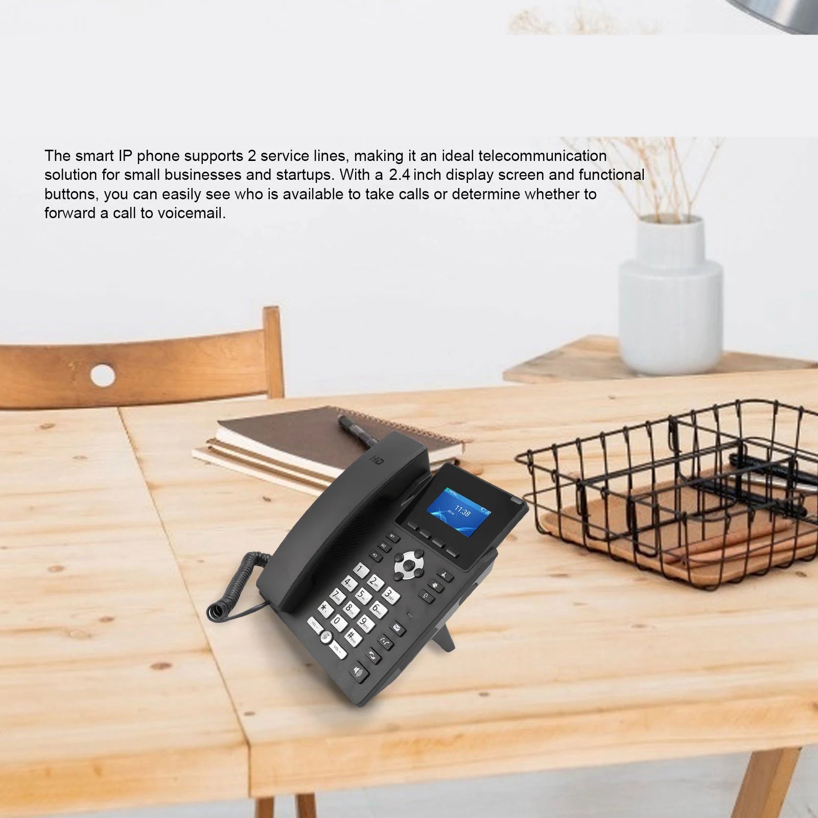 Smart IP Phone Desktop Business Media Phone with Handset Open SIP VoIP Account 2.4 in Color Display Dual Gigabit Ethernet Ports