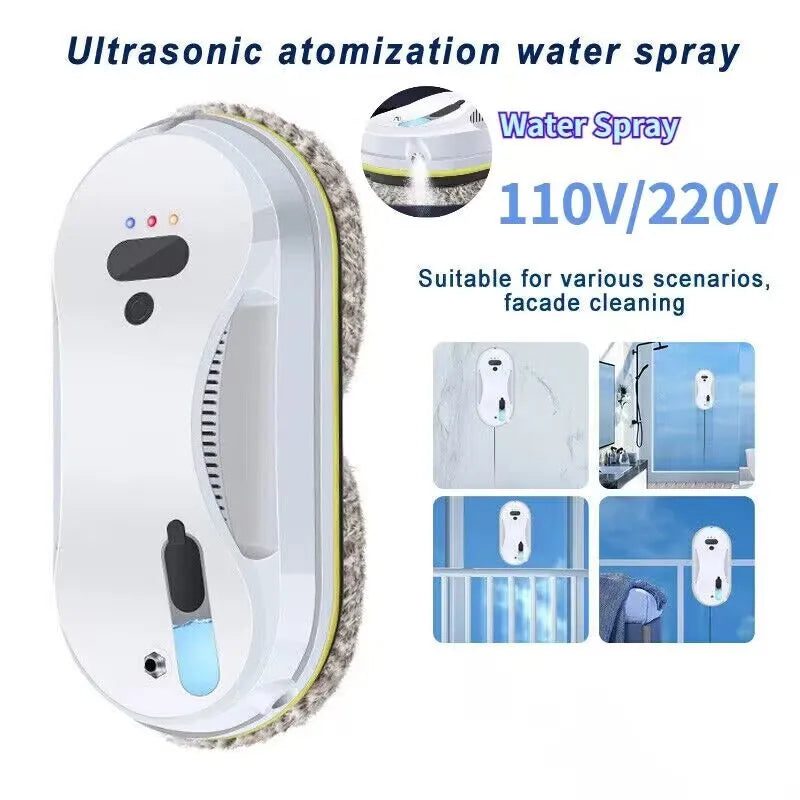Clean Robot Auto-Spray Window Cleaning Robot Electric Glass Cleaner with Remote Control 360° Safety Rope & Suction High-Rise