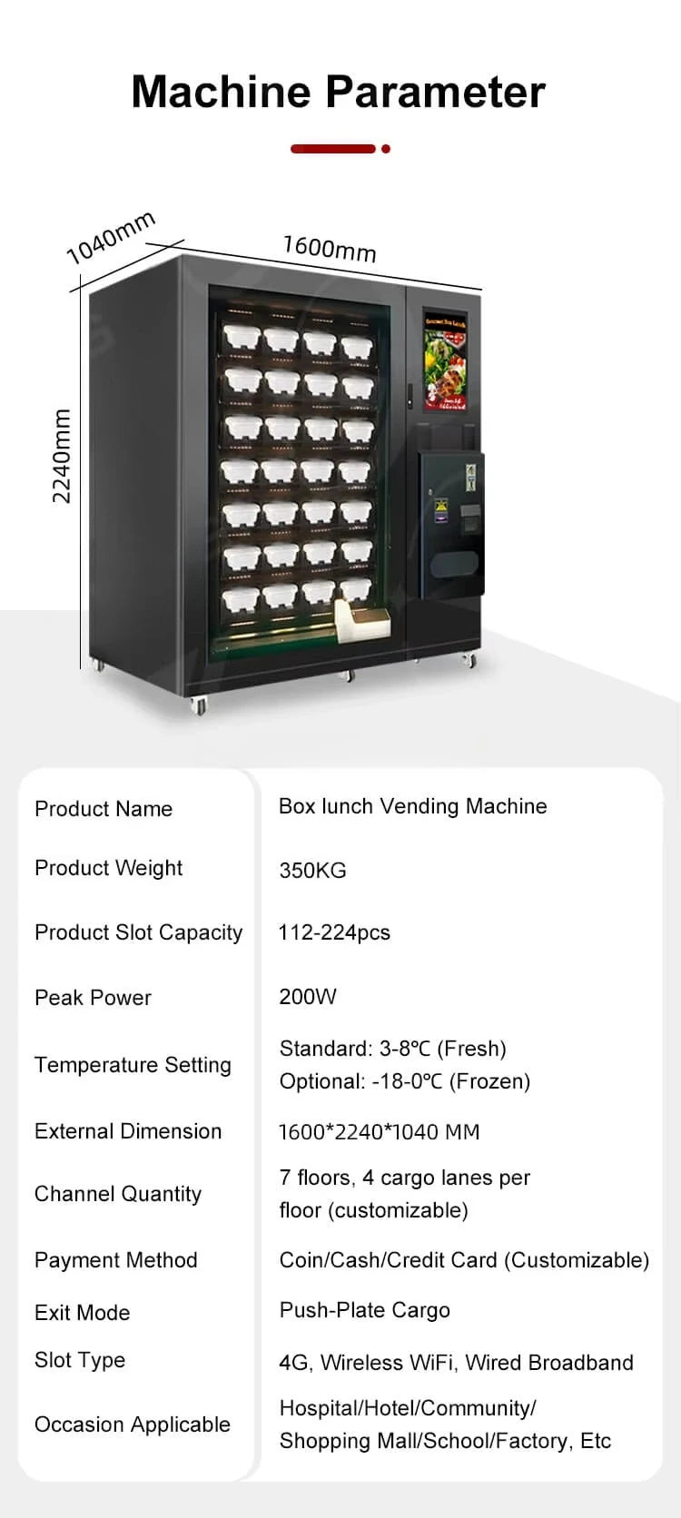 Commercial Hot Food Vending Machine Fully Automatic For Business High Capacity Hot Meal Automat With Cloud Management System