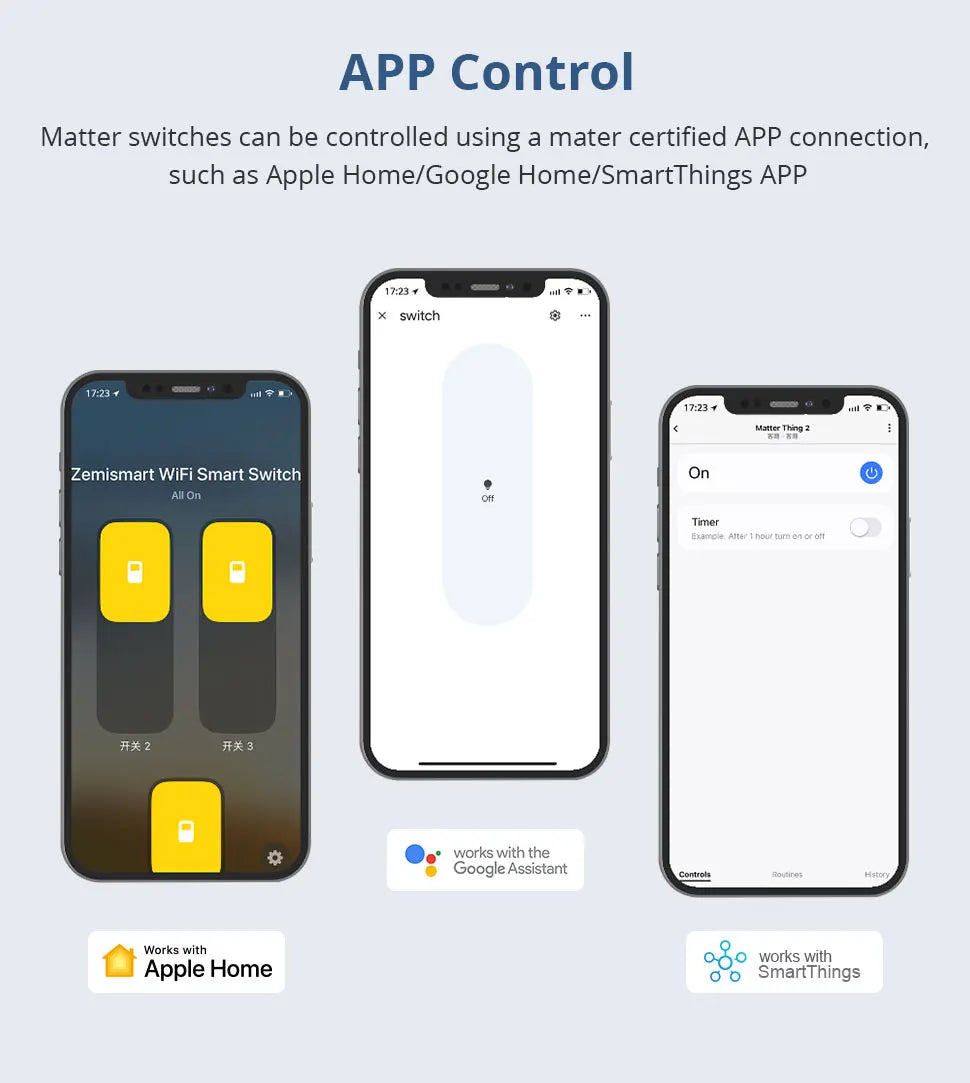 Zemismart Matter WiFi EU 1 2 3 Gangs Smart Wall Light Switch Neutral Required with Big Button SmartThings App Homekit Control