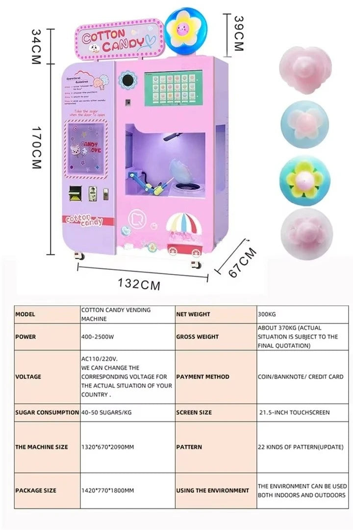 Customized Automated Cotton Candy Vendor Machine Smart App Control Modern Mall Commercial High Capacity Hot Sale 2025