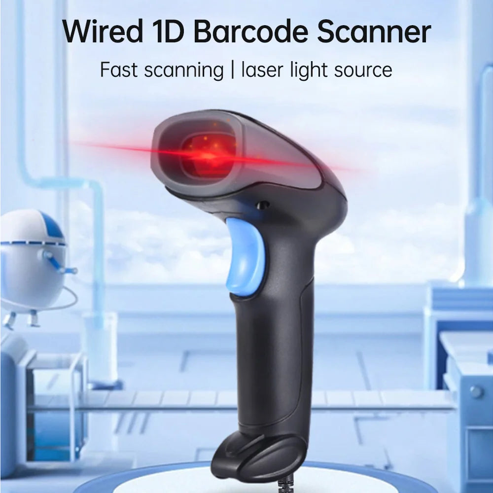 1D Laser Barcode Scanner With Buzzer and LED Indication Manual/Automatic Trigger USB Port Mobile Payment Wired Bar Code Reader