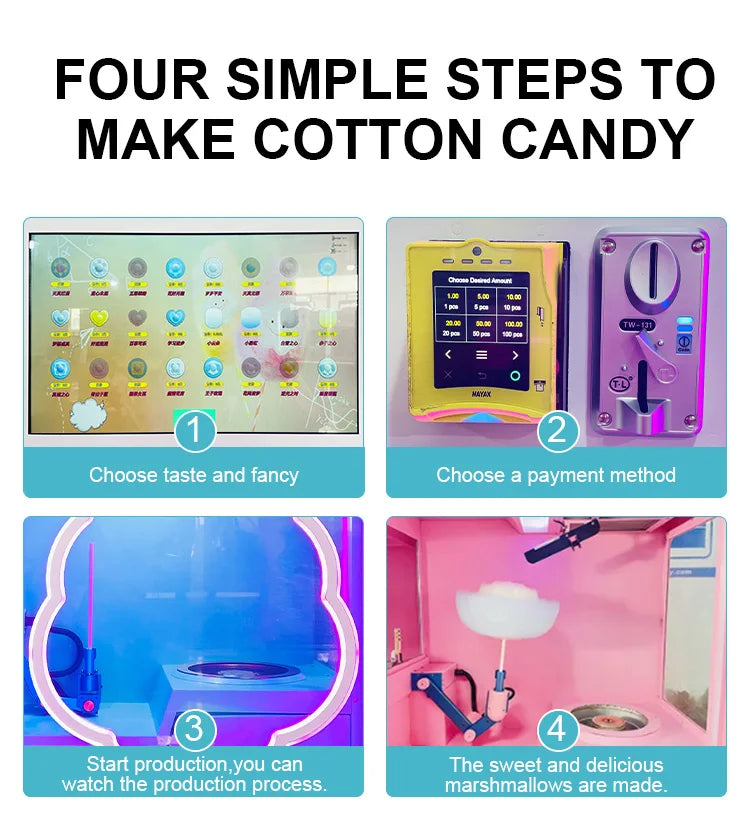 Customized Commercial Cotton Candy Vending Machine Full Automatic High Efficiency Mall Park Hot Selling Business Unit