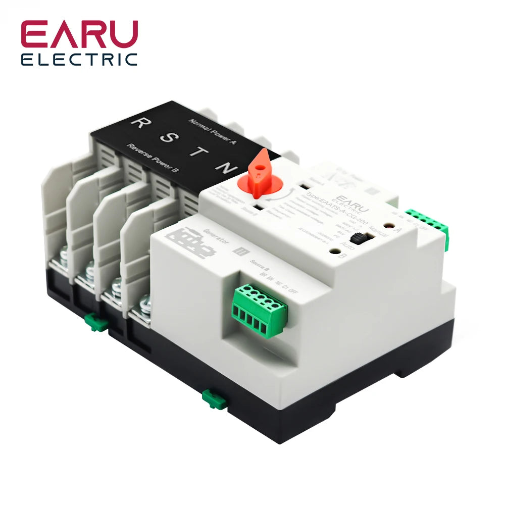 Dual Power Automatic Transfer Switch ATS 2P 4P 100A. AC 220V 110V Millisecond Switching for Solar Generator Uninterrupted