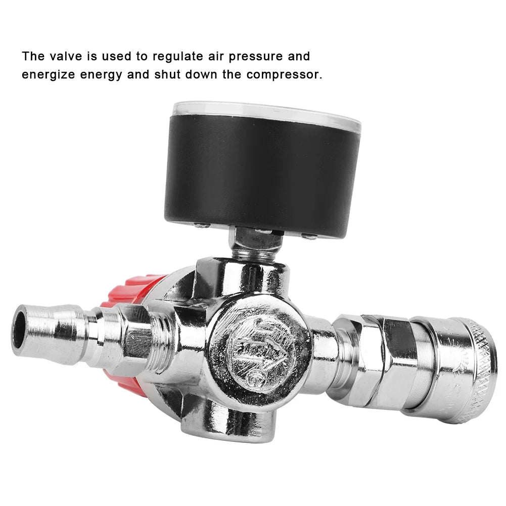Pressure Control, Pressure Regulator Switch Control Valve Gauge with Male/Female Connector for Air Compressor