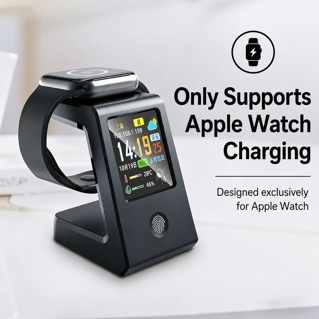 Smart WiFi weather clock, featuring wireless charging for watches, digital table clock, real-time weather display, touch control