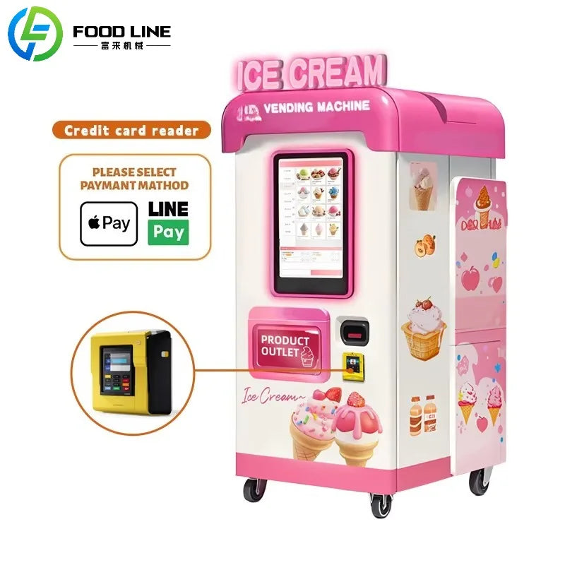 Customized Outdoor Ice Cream Vending Machine Automatic Soft Serve Robotic Self Service Equipment For Commercial Business Use