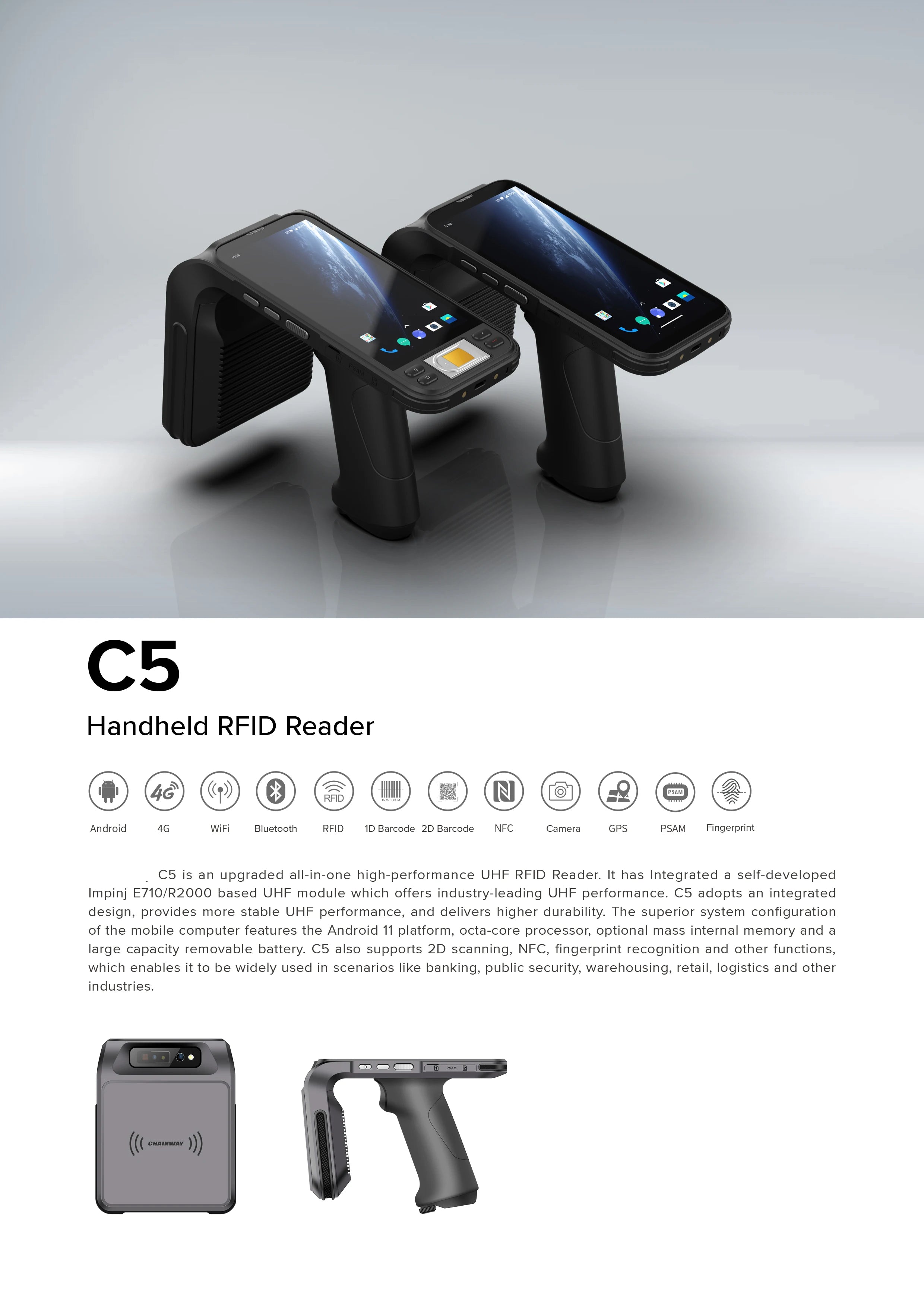 6 Inch Rugged Android PDA Barcode Scanner UHF Rfid Reader Antenna Mobile Industrial Handheld Terminal with Fingerprint Reader
