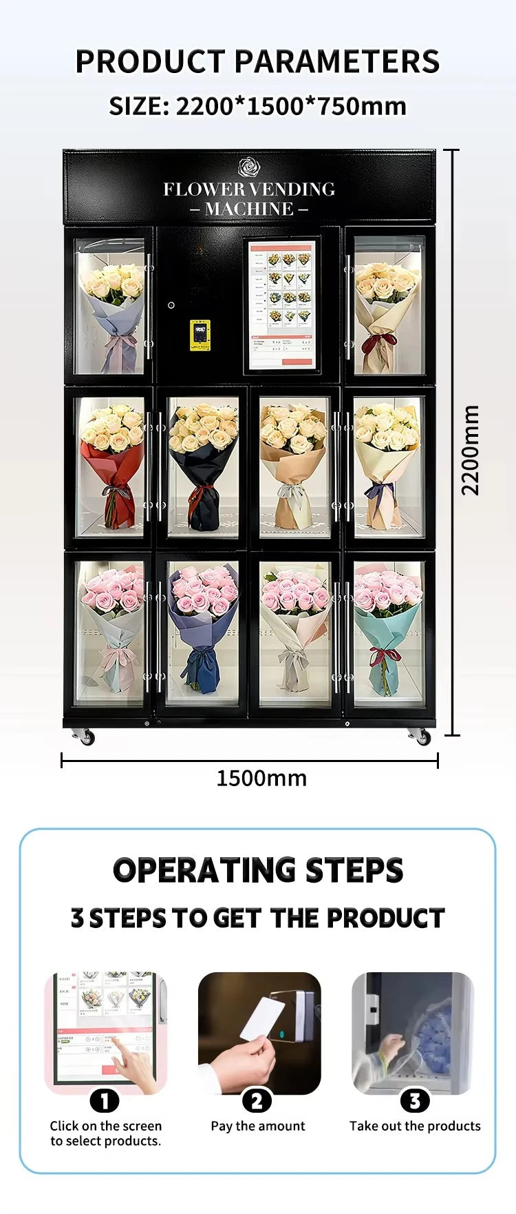 Fresh Florist Flower Vending Machine Customized Smart 24 Self Service Commercial Fresh Keep Indoor Mall Hospital Supermarket Use