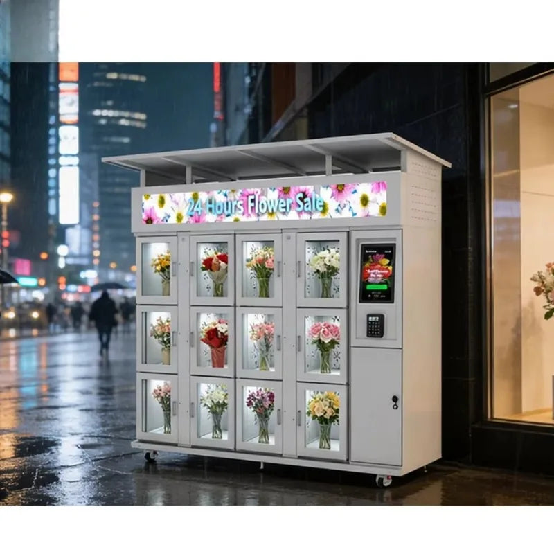 Custom Commercial Flower Vending Cabinets Can Cool, Humidify, and Monitor Inventory in Real Time Suitable for Outdoor