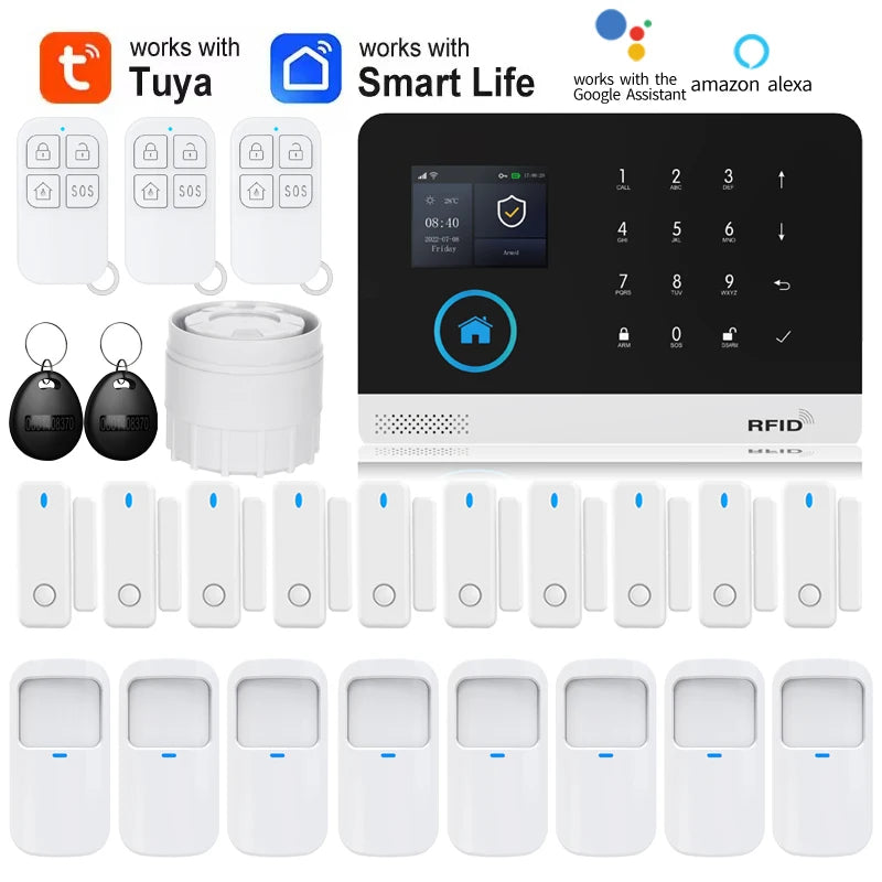 Smart Home Solar powered siren Tuya WIFI GSM Alarm System Wireless Smart Life APP 433MHz Safe Security Gap PIR Motion with Alexa