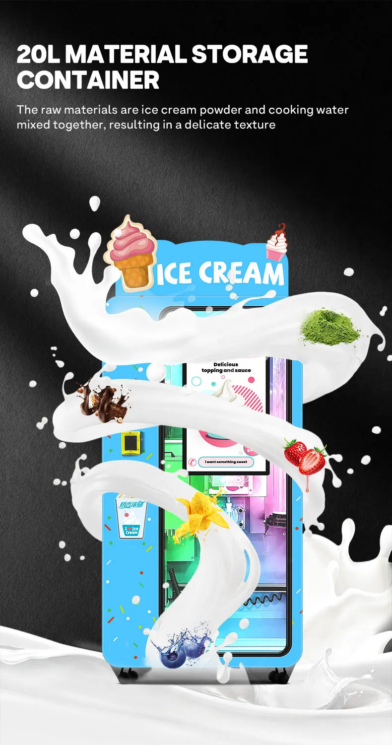 Customized Commercial Ice Cream Vending Machine Fully Automatic Touchscreen Self-Serve 24/7 Shopping Mall