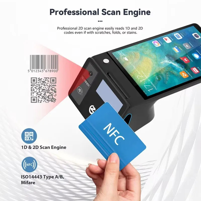 Z108 Android 14 Dual Screen POS Terminal Sales Point Cash Register with 8-inch Touch Screen NFC Scanner 58/80mm Thermal Printer