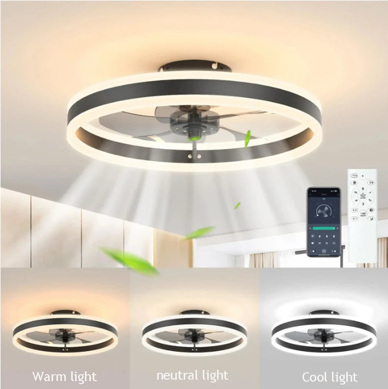 Smart Ceiling Fan With Lights Remote Control Bedroom Decor Ventilator Lamp 6 speed wind speed led Circulator fan light
