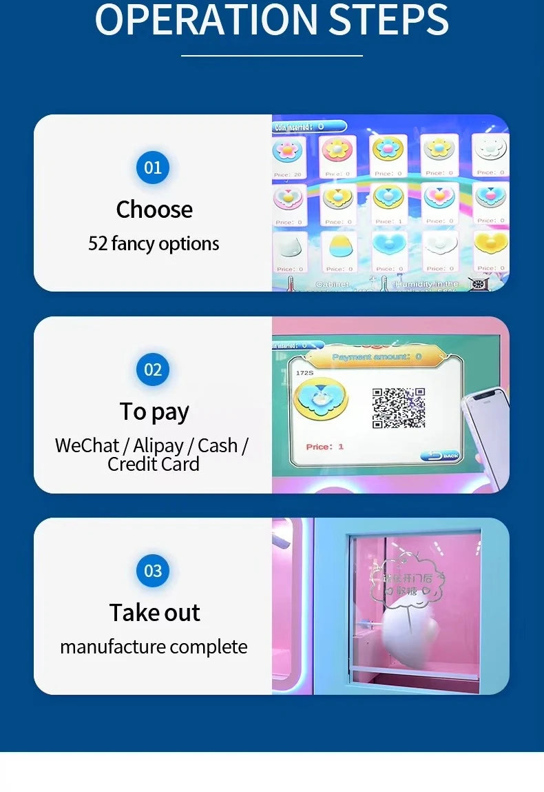 Customized Automated Cotton Candy Vendor Machine Smart App Control Modern Mall Commercial High Capacity Hot Sale 2025