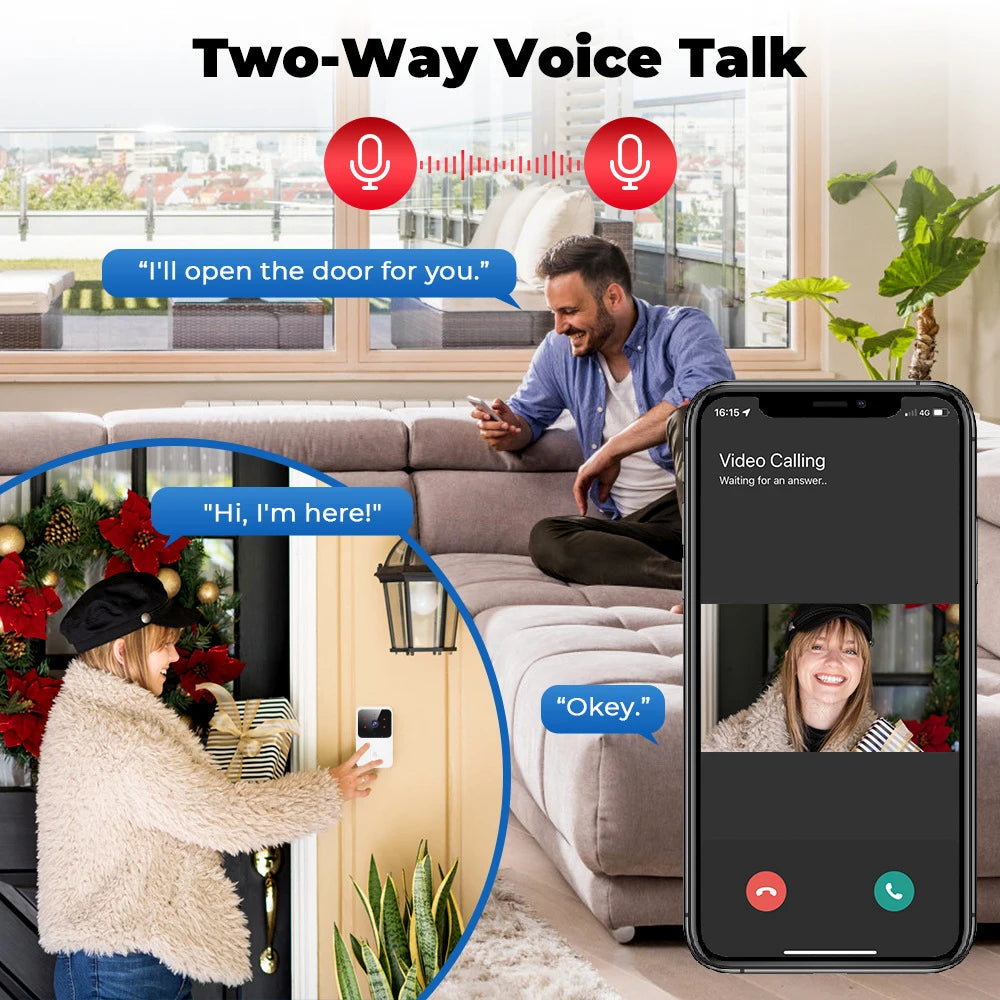 Smart Home WiFi Video Doorbell Wireless Phone Two-way Intercom System IR Night Vision Doorbell Security Door Bell Camera Monitor