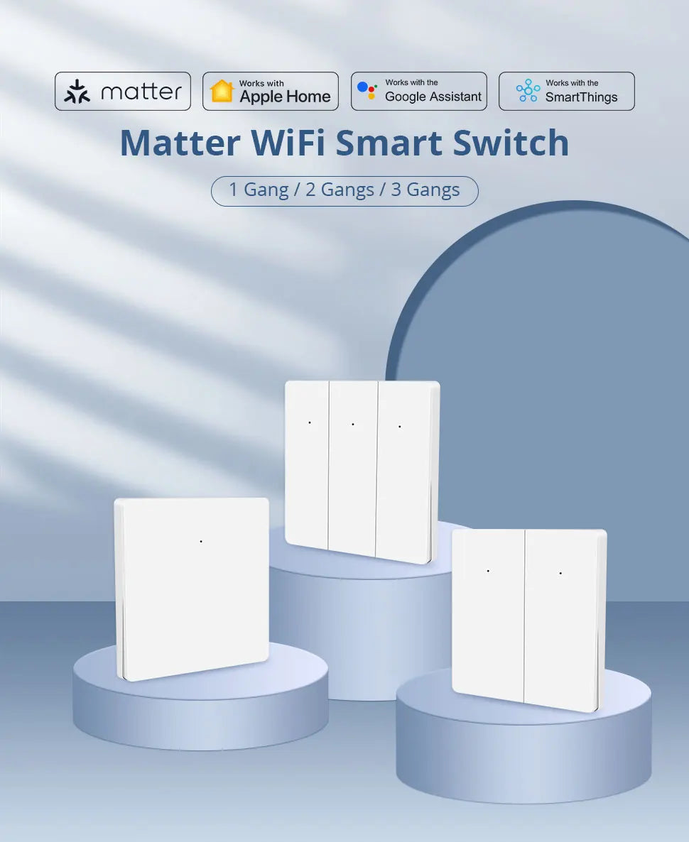Zemismart Matter WiFi EU 1 2 3 Gangs Smart Wall Light Switch Neutral Required with Big Button SmartThings App Homekit Control