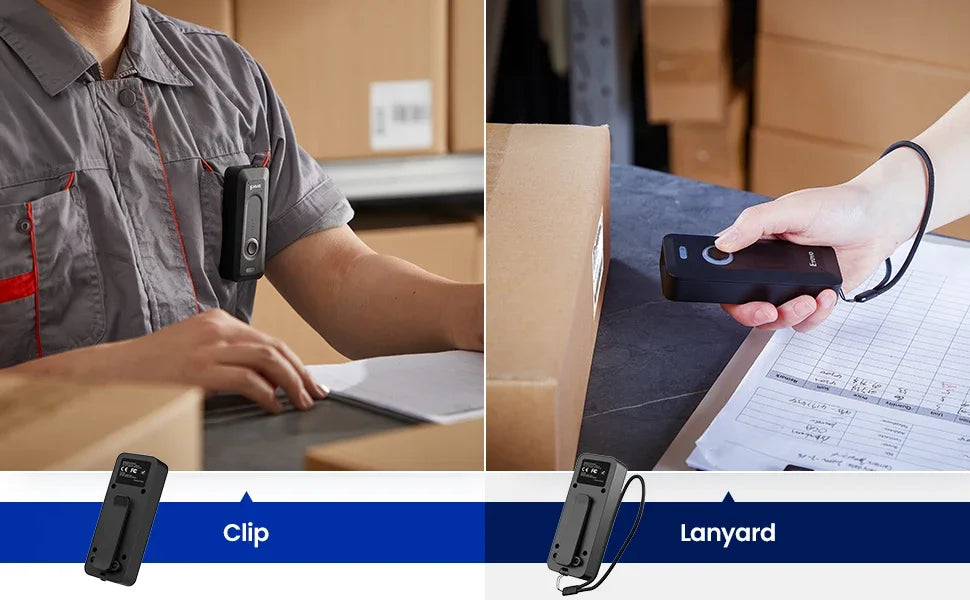 Eyoyo 2D Barcode Scanner Portable Mini Bluetooth Wireless with Clip 2000mAh Battery with Level Indicator QR Bar Code Reader