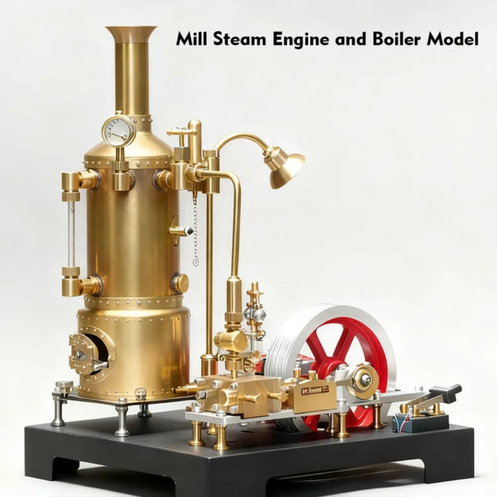 Stationary Mill Steam Engine Model Kit Startable CNC Processing SE-03 Steam Engine Model with Boiler Generator Light Stand