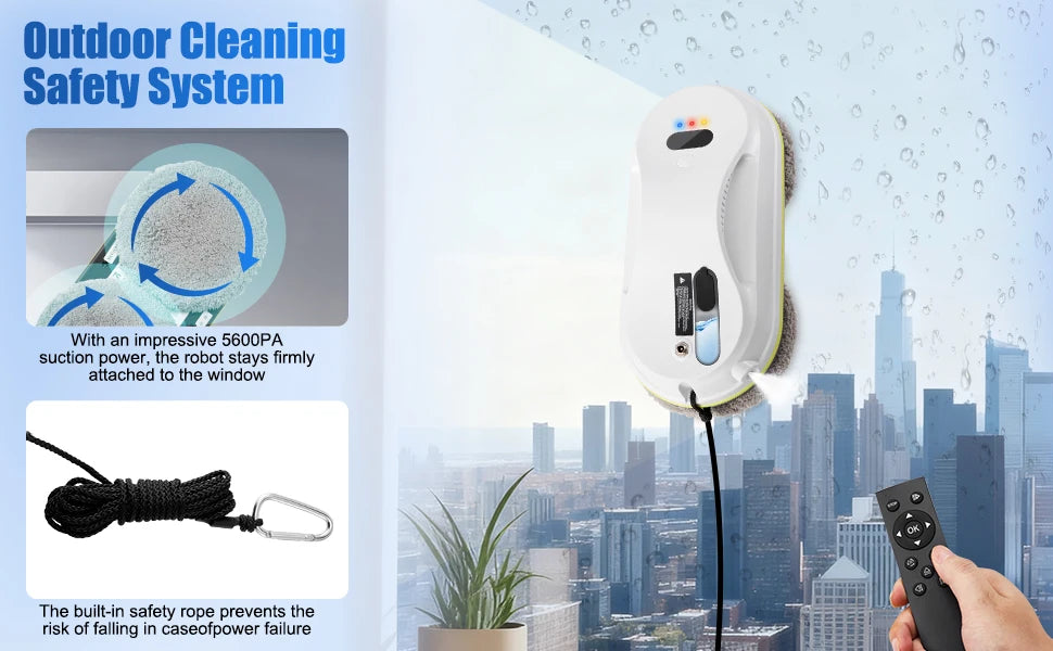 2026 New Upgrade 5600Pa Intelligent Window Cleaning Robot, Multiple Safety System Glass Cleaners for High-Rise Windows Ceiling