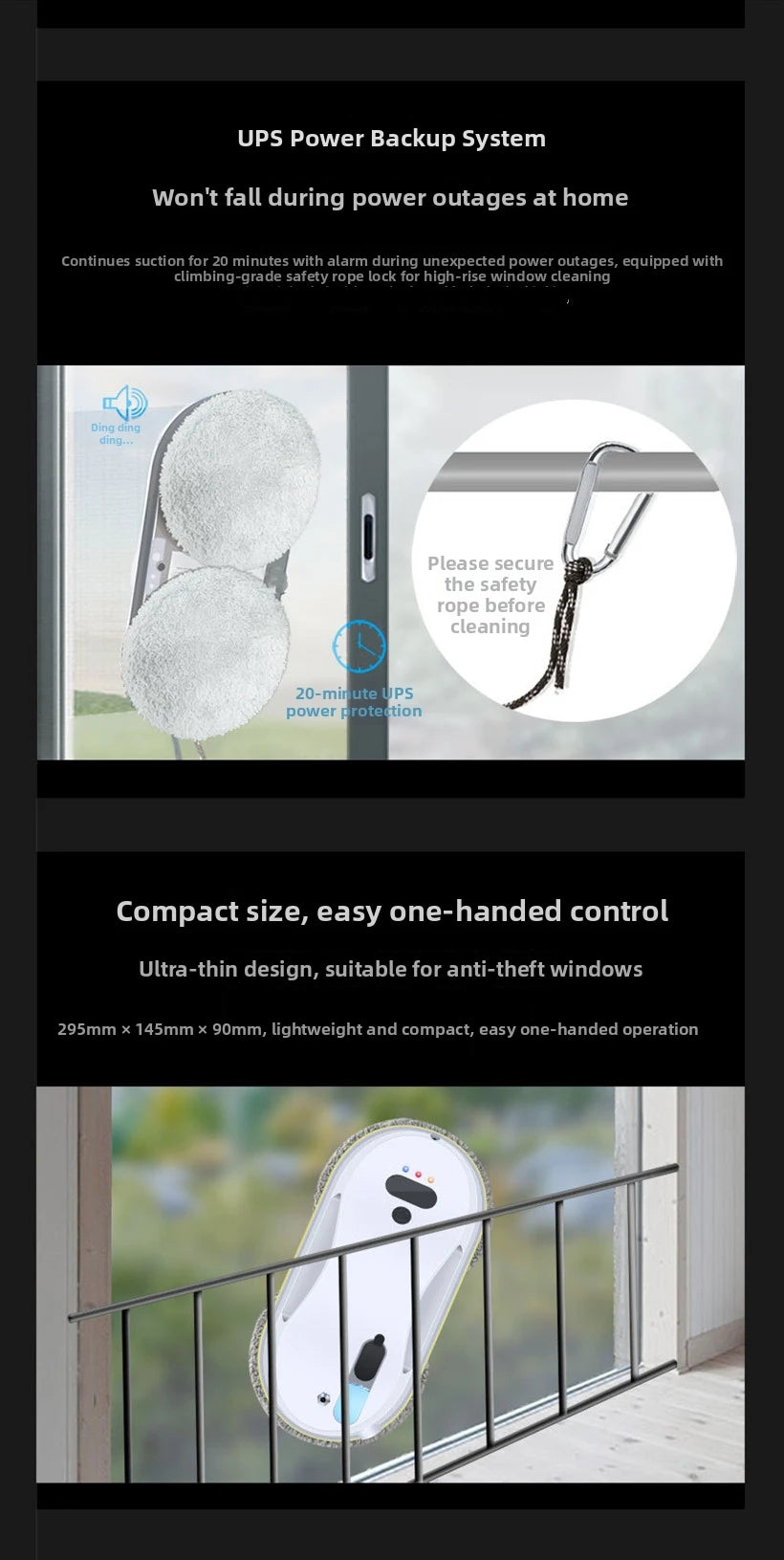 Clean Robot Auto-Spray Window Cleaning Robot Electric Glass Cleaner with Remote Control 360° Safety Rope & Suction High-Rise