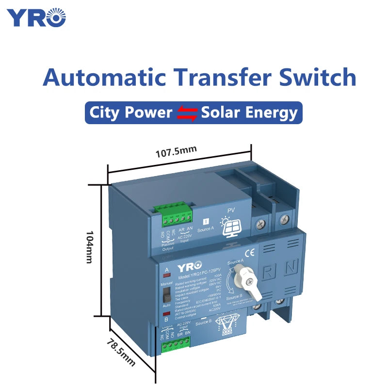 ATS 2P 4P 100A 125A 220V 400V Dual Power Automatic Transfer Switch For Generator or PV Energy To City power Changeover Switch
