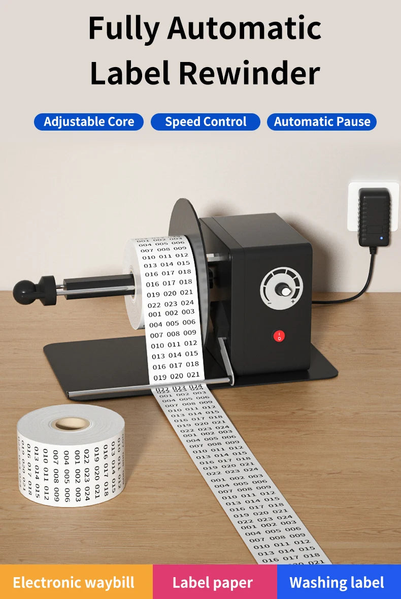 Automatic Label Rewinder Stepless Speed Adjustable Label Dispenser Industrial Grade Label Printer Accessory for Barcode,Sticker