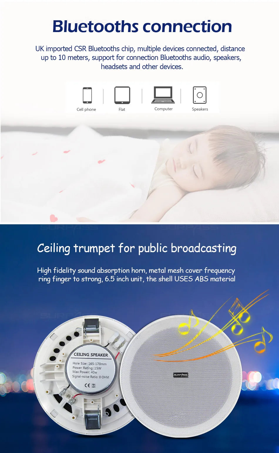 Smart Home Audio 4 Inch Key Touch Wireless Bluetooth-compatible Wall Amplifier Fm Radio with Frameless Ceiling Loudspeakers Kits