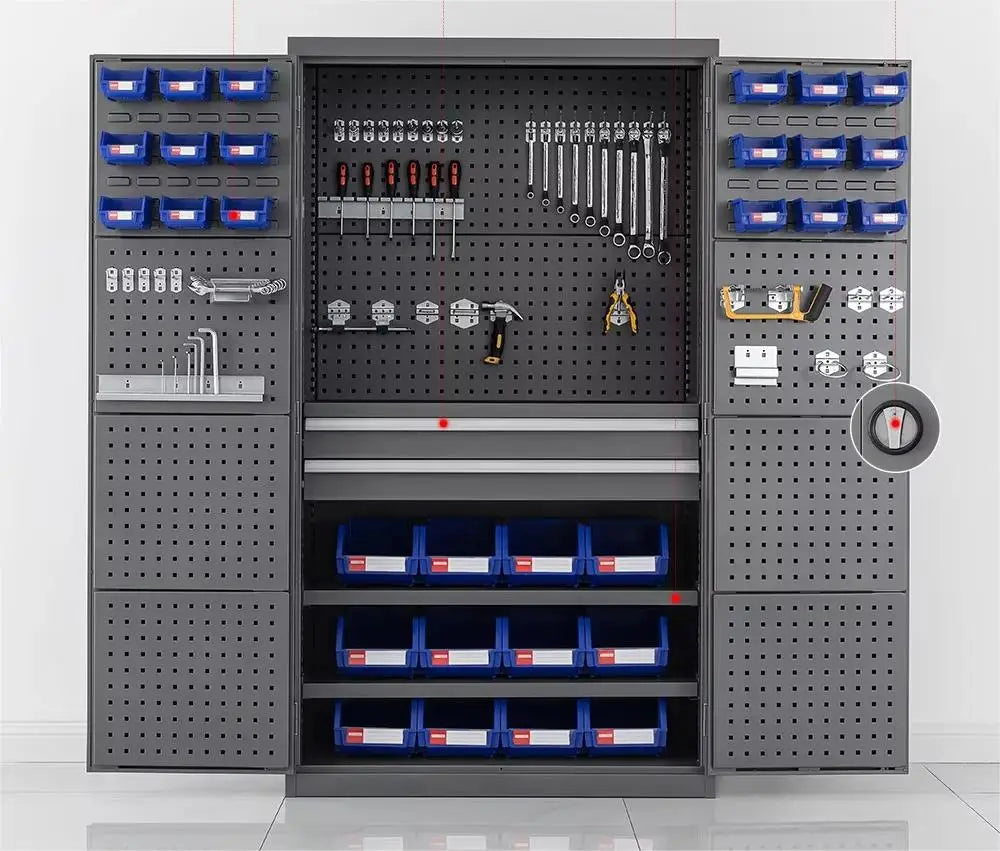 Optimize Your Workspace with a Modern Industrial 71in. Orange Tool Cabinet Lock, Drawers, Pegboard, and Quiet Wheels PULAGE