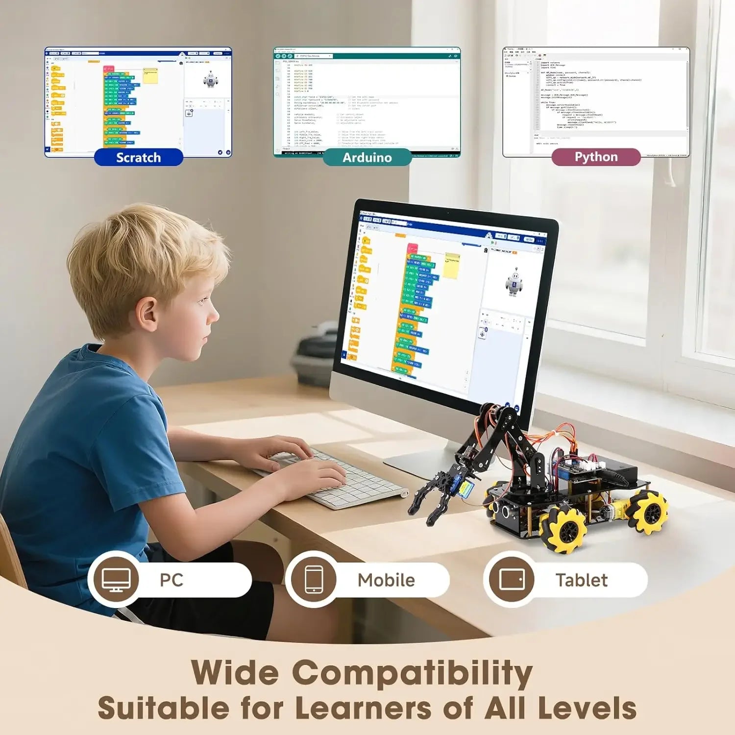Robotics for Kids Ages 8-12, ACEBOTT Smart Robot Arm Car Kit with 5DOF, STEM Toys for Boys Age 8-12, ESP32 Arduino/Python Coding
