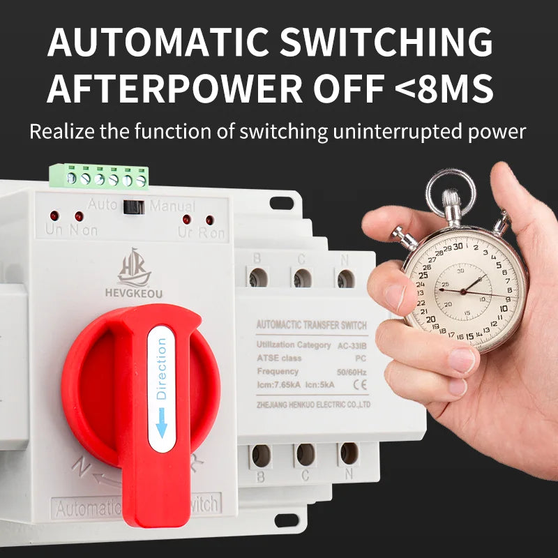 Automatic Transfer Switch (ATS) 4P 63A/125A Dual Power Changeover Switch 400V Manual/Auto for Generator Industrial CE Certified