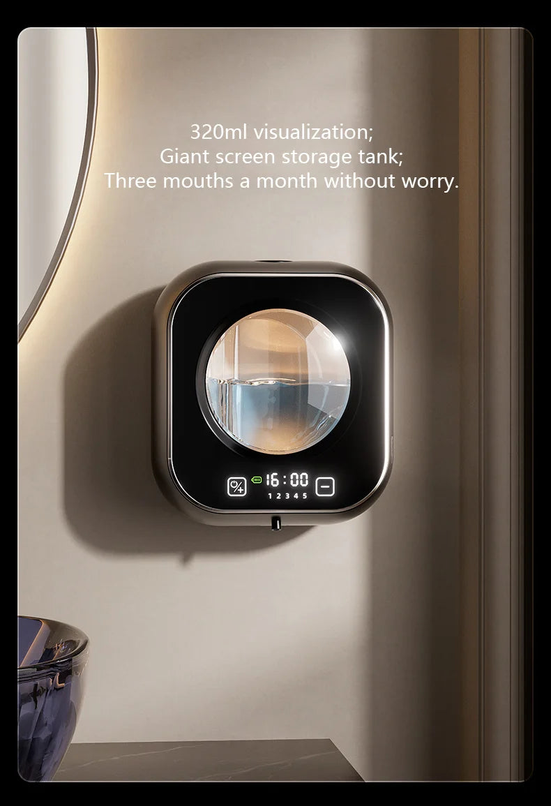 Smart Automatic Foaming Soap Dispenser - USB Wall Mount Touchless Rechargeable LED Screen Display Large Capacity Adjustable Foam