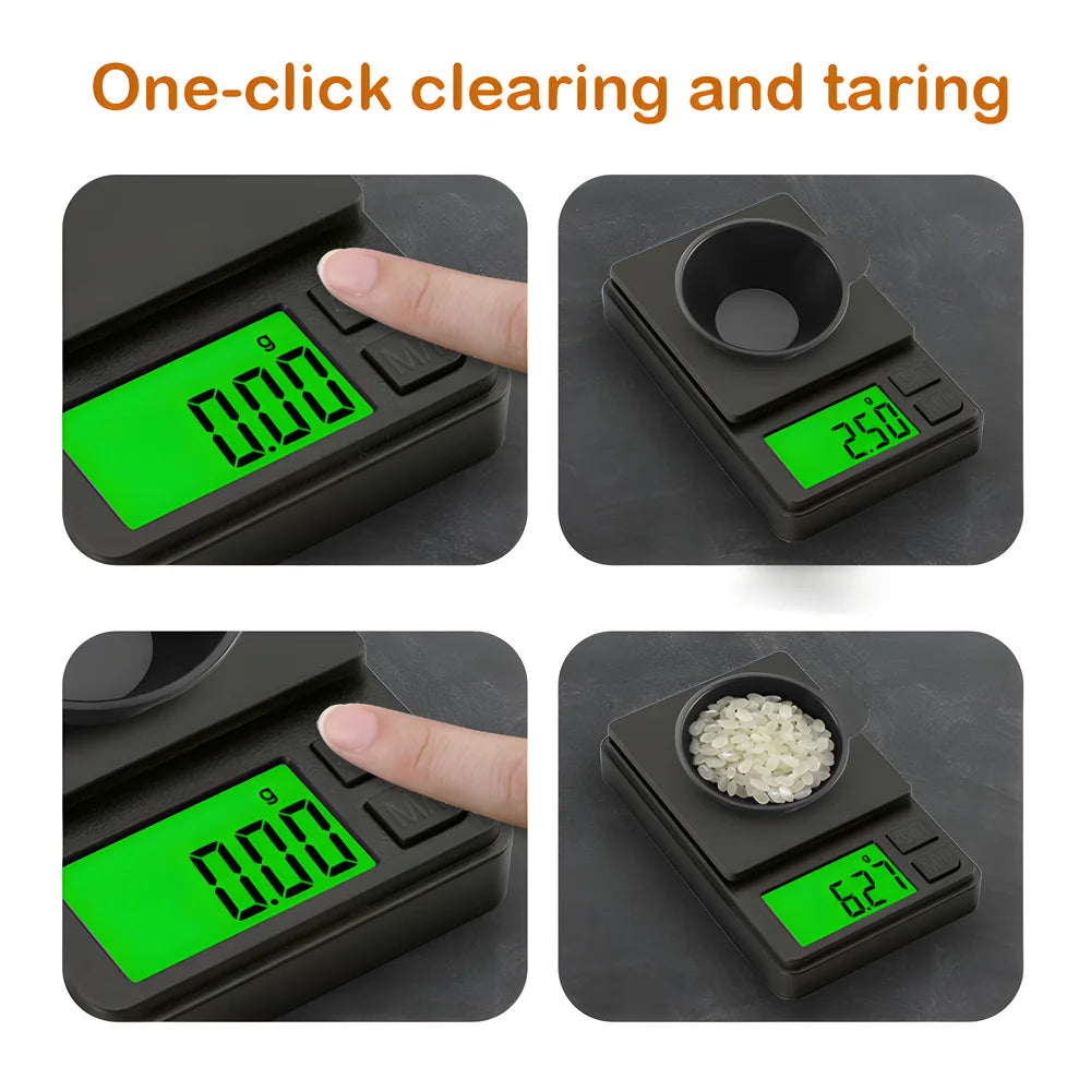 Precision Pocket Scale 1000g 0.1g - Digital Gram, Food, Jewelry, Ounces/Grains Scale with Backlit LCD - Mini Scale for Travel