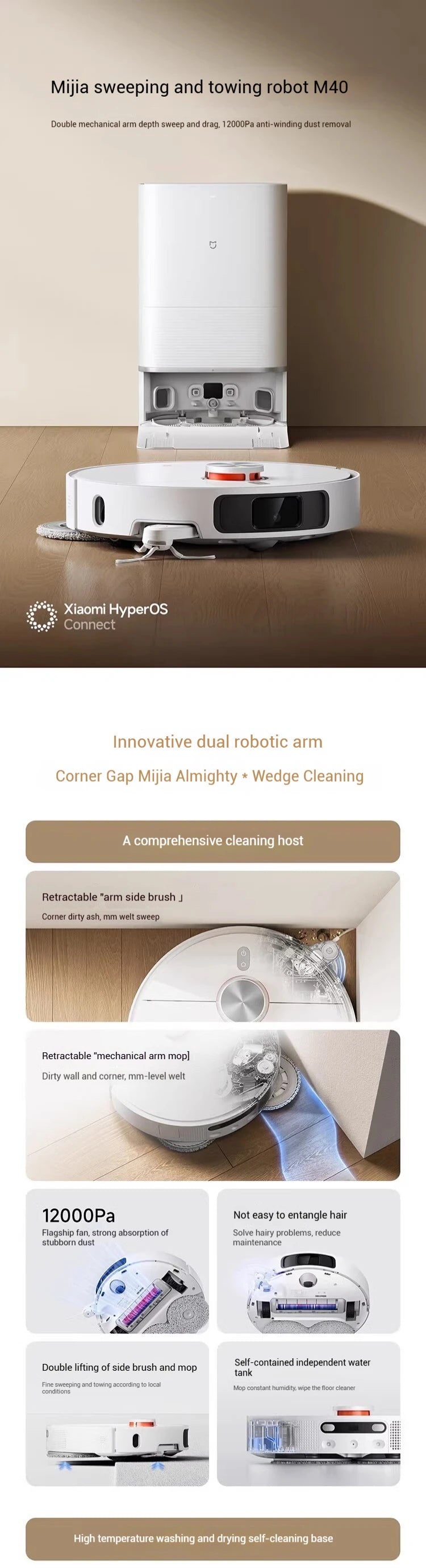 XIAOMI MIJIA M40 Robot Vacuum Cleaner,High-Precision Obstacle Avoidance,12Kpa Suction,Intelligent Mop Lift,LDS laser navigation