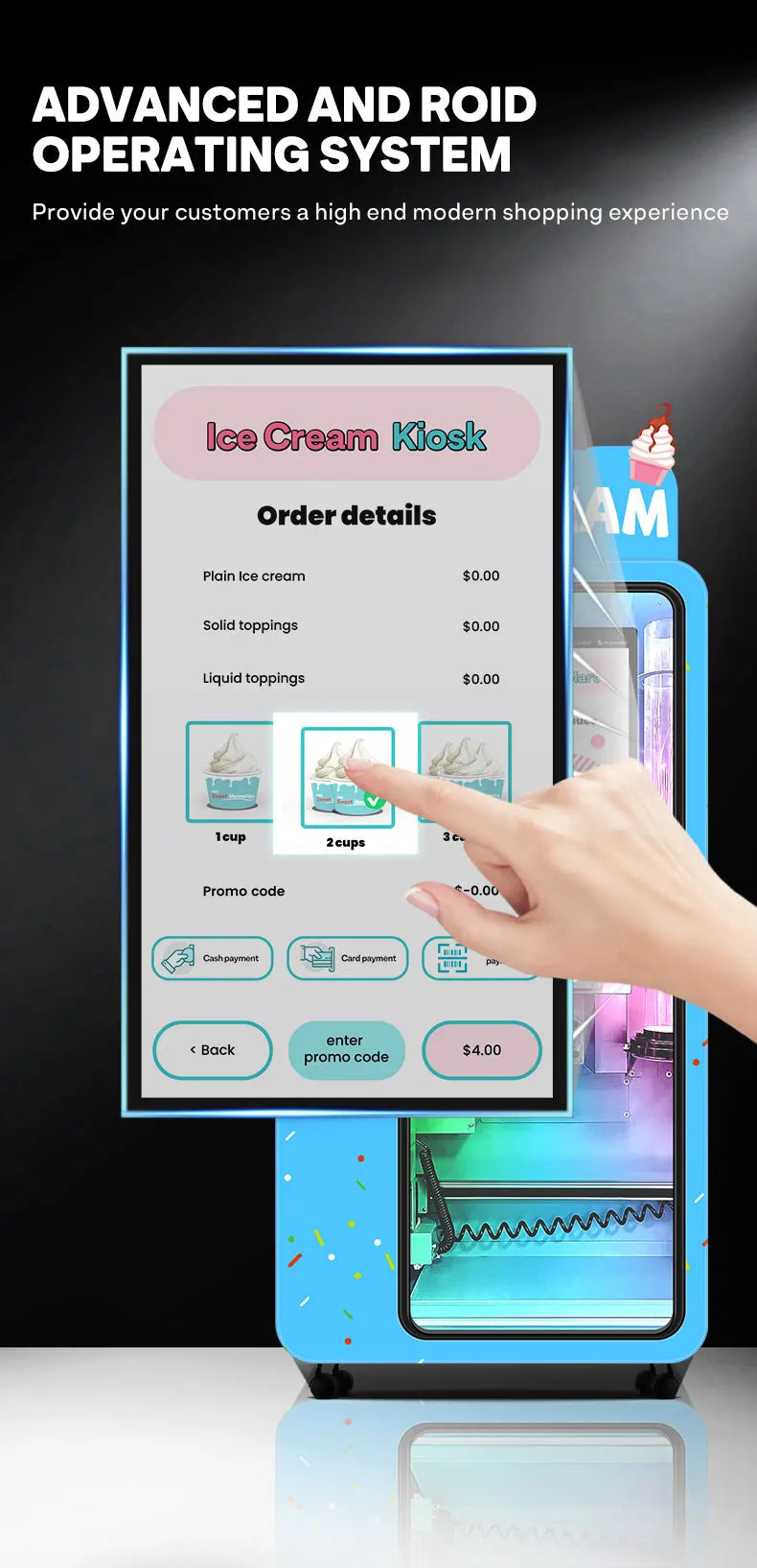 Customized Commercial Ice Cream Vending Machine Fully Automatic Touchscreen Self-Serve 24/7 Shopping Mall