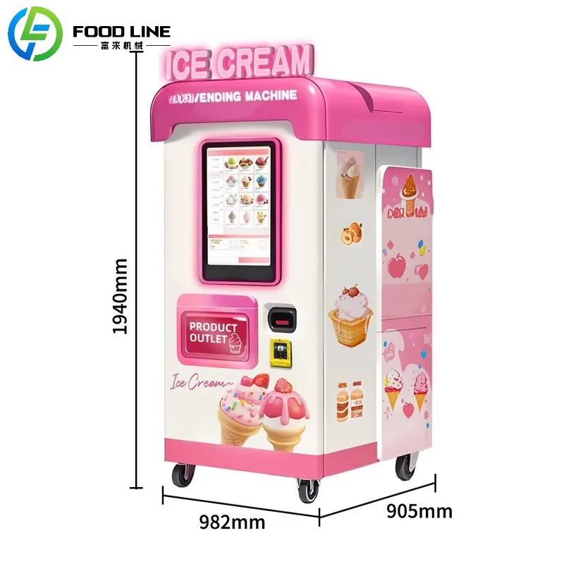 Customized Outdoor Ice Cream Vending Machine Automatic Soft Serve Robotic Self Service Equipment For Commercial Business Use