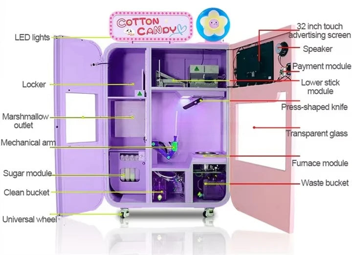 Customized Automated Cotton Candy Vendor Machine Smart App Control Modern Mall Commercial High Capacity Hot Sale 2025