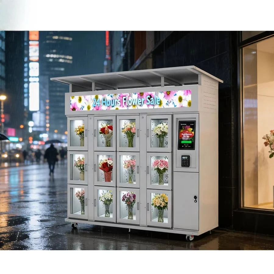 Custom Commercial Flower Vending Cabinets Can Cool, Humidify, and Monitor Inventory in Real Time Suitable for Outdoor