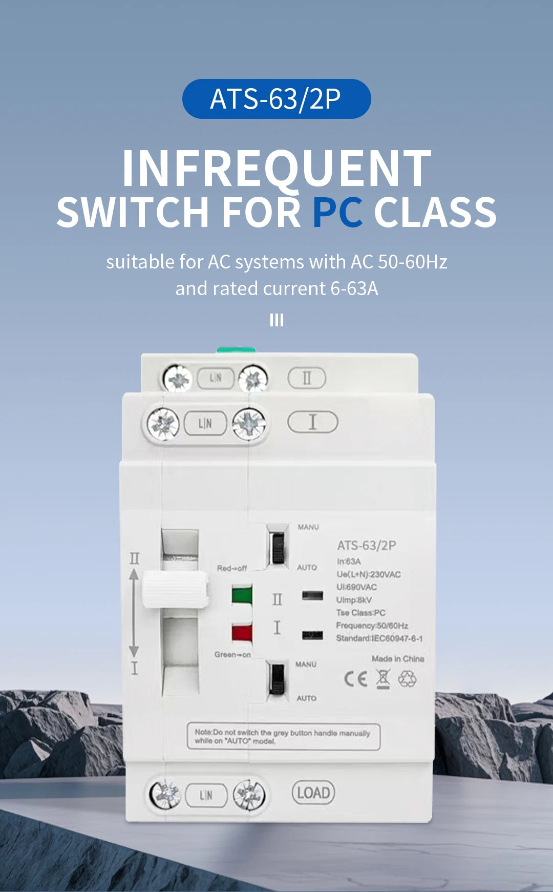 Uninterrupted Automatic Transfer Switch PC Class ATS 2P 4P 25A 40A 63A 110V 220V Mains Power Generator Dual Power Backup