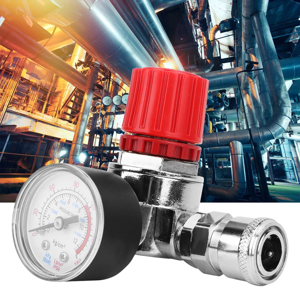 Pressure Control, Pressure Regulator Switch Control Valve Gauge with Male/Female Connector for Air Compressor