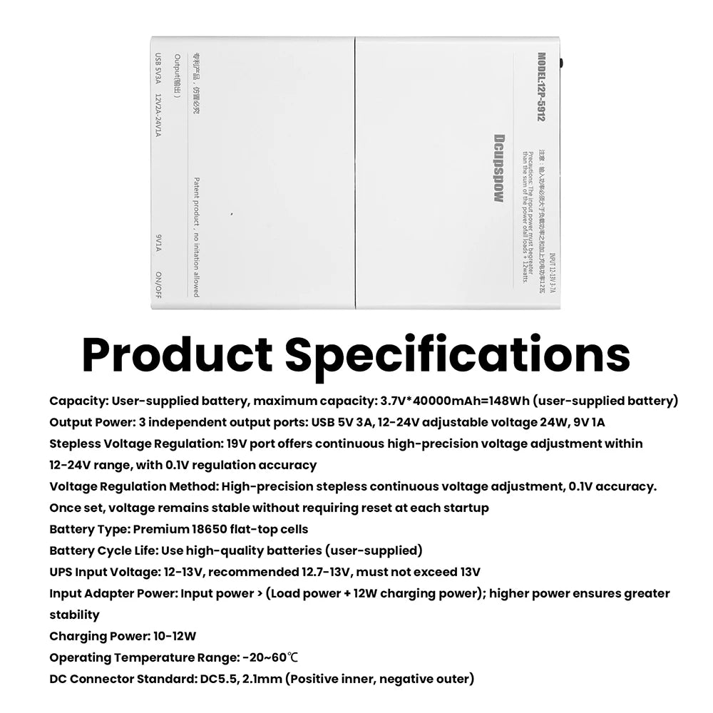 DC 5V9V12V UPS Output Uninterrupted Power Supply 12x18650 Power Bank Box for Cellphone Power Storage Case Optical Modem Router