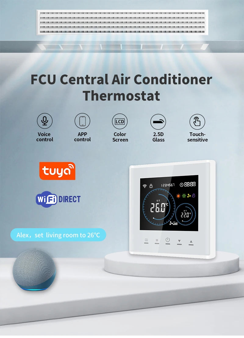 Smart Wifi Thermostat for AC Energy Saving HVAC Fan Coil Temperature Controller Flexible Square Shape for Hospital Cold Room