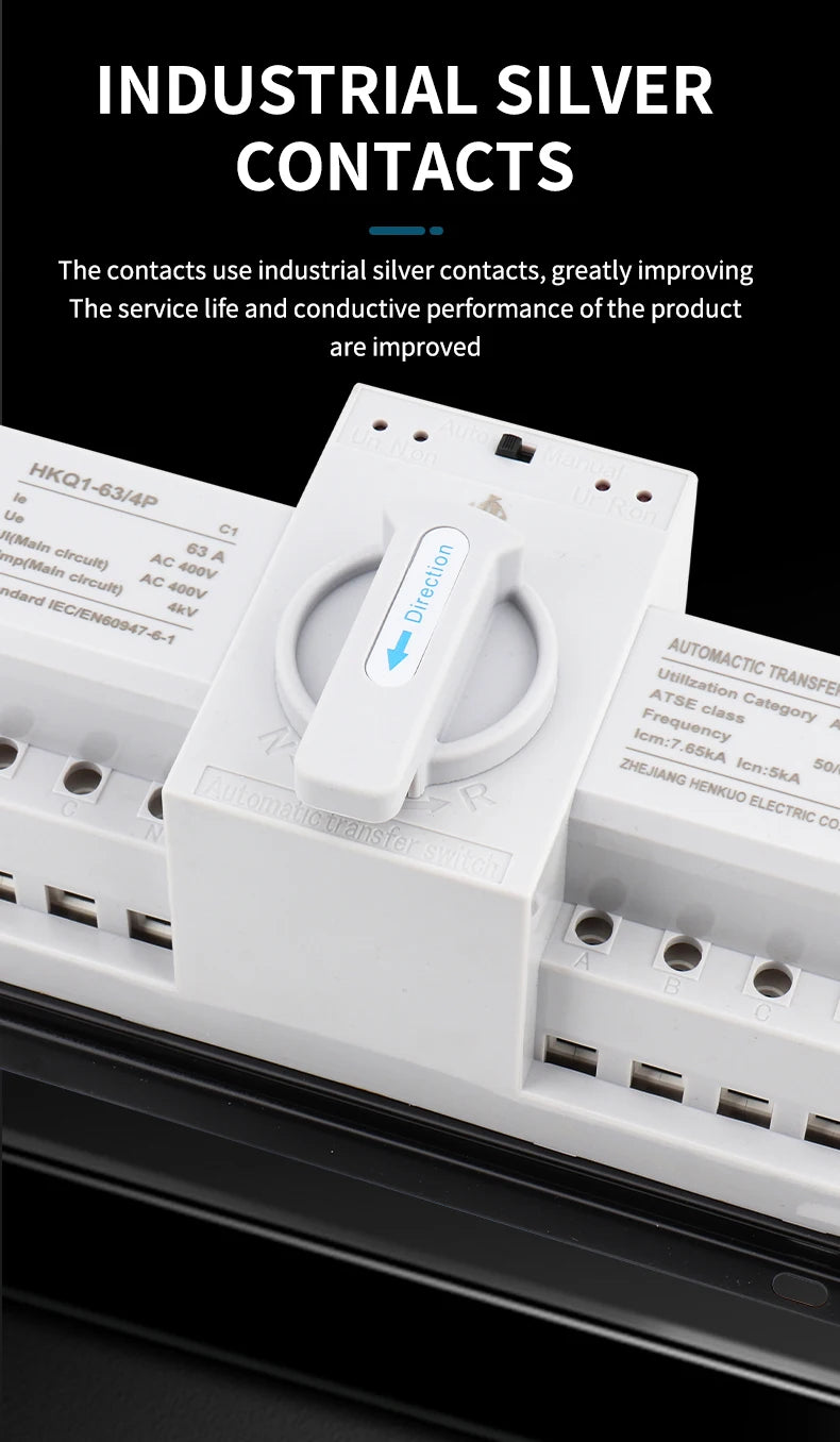 Automatic Transfer Switch (ATS) 4P 63A/125A Dual Power Changeover Switch 400V Manual/Auto for Generator Industrial CE Certified