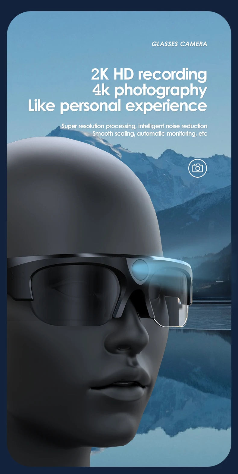 Smart 4K glasses, WiFi sunglasses camera, smart home secret camera, mini camera for shooting and recording videos