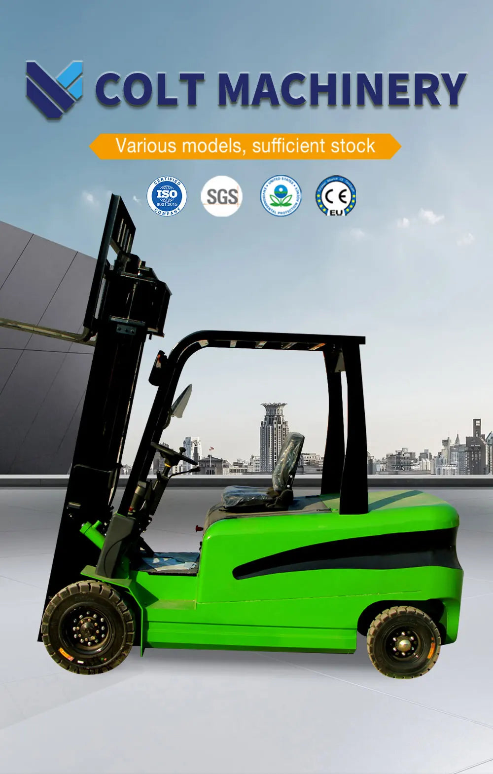 Industrial Electric Forklift 1.5 Ton 3m Lift Height All Terrain Forklift for Warehouse Material Handling Lifting Equipment